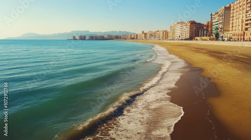 A peaceful morning at Playa de la Ribera with golden sands and calm waters in Ceuta, inviting relaxation and enjoyment of nature's beauty