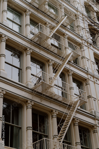 Elegant Striking Architecture Featuring Fire Escapes in Vibrant Urban Setting