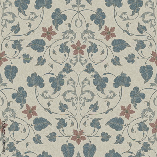 Seamless pattern with floral ornament. Vintage style. Vector illustration.