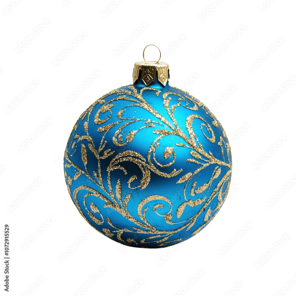 Blue glass xmas ball isolated on white background. Christmas bauble ornament for festive holiday decor Blue glass xmas ball isolated on white background. Christmas bauble ornament for festive holiday decor