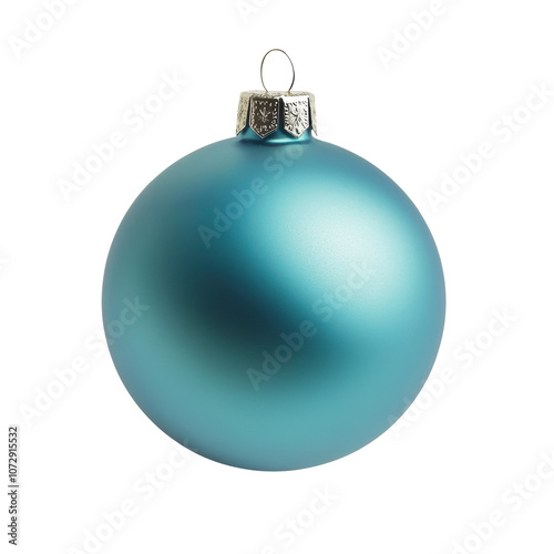 Blue glass xmas ball isolated on white background. Christmas bauble ornament for festive holiday decor