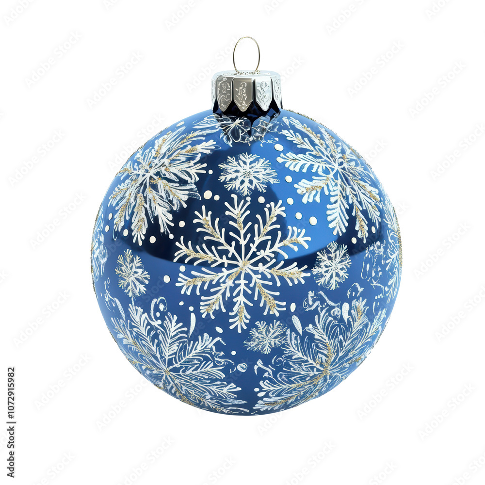 Fototapeta premium Blue glass xmas ball isolated on white background. Christmas bauble ornament for festive holiday decor