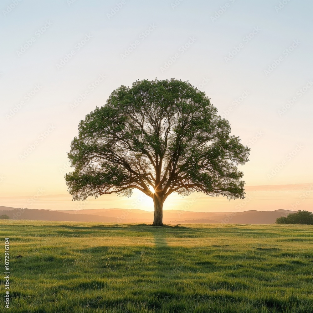 Obraz premium Majestic tree under a serene sunset.