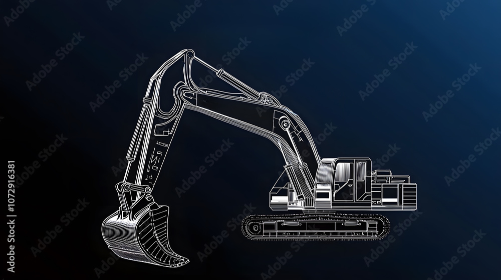 Detailed illustration of an excavator machine Detailed illustration of an excavator machine
