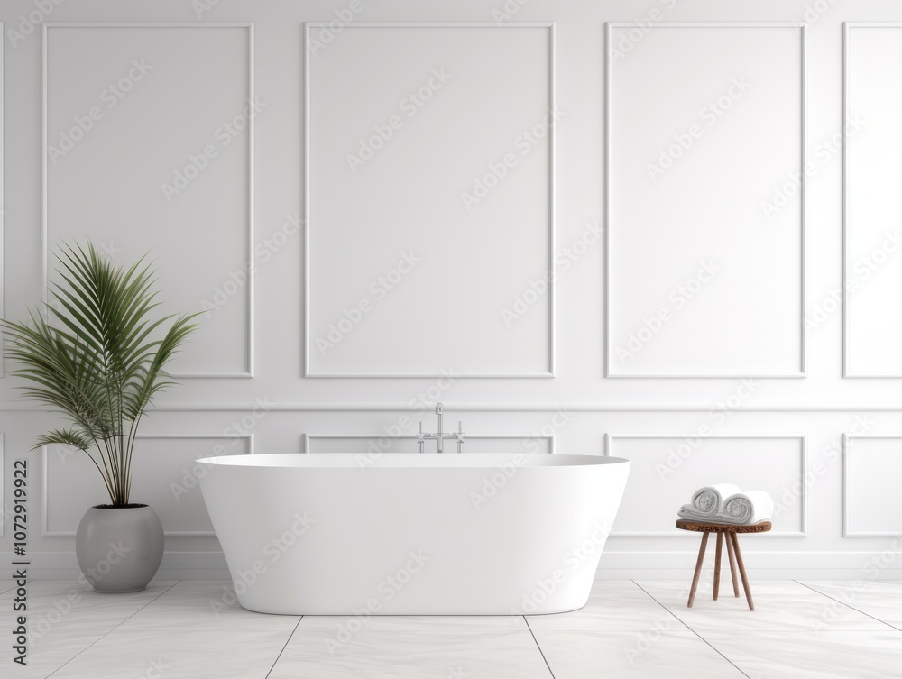 Fototapeta premium Blank Canvas: A White Bathtub in a Minimalist Retreat