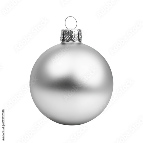 Silver glass xmas ball isolated on white background. Christmas bauble ornament for festive holiday decor