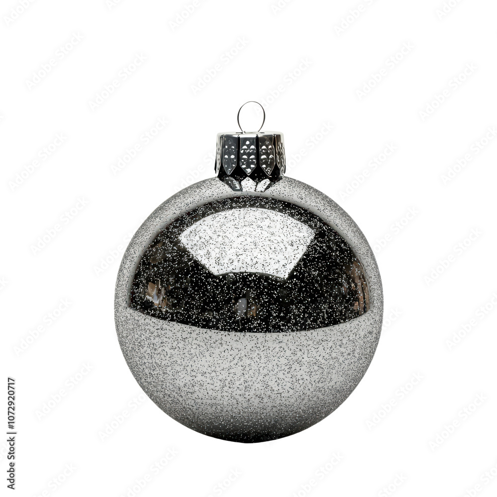 Fototapeta premium Silver glass xmas ball isolated on white background. Christmas bauble ornament for festive holiday decor