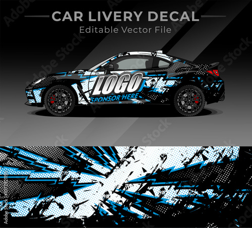 Car Livery Decal with Abstract Design Vector editable colour. Abstract racing and sport background for car livery or daily use car vinyl sticker photo