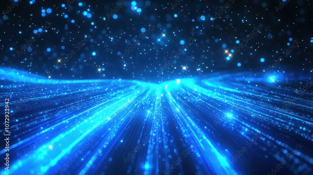 Fototapeta premium Abstract Blue Light Streaks and Glowing Particles Background
