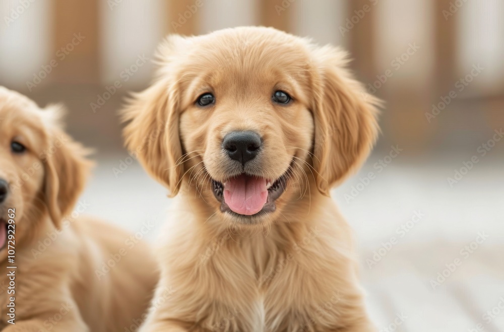 Happy golden retriever puppy in sunlight. Happy golden retriever puppy in sunlight.