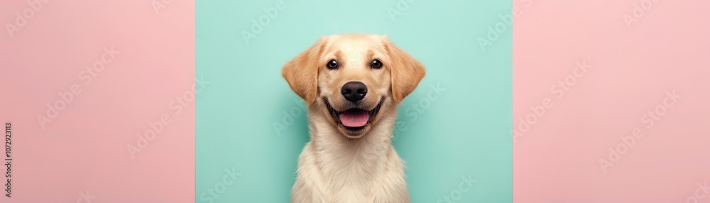 Happy dog with friendly expression against backdrop. Happy dog with friendly expression against backdrop.