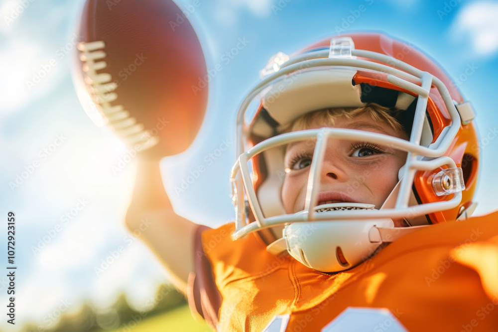 Young football rugby player celebrating with excitement on the field during a sunny day, showcasing determination and joy Young football rugby player celebrating with excitement on the field during a sunny day, showcasing determination and joy