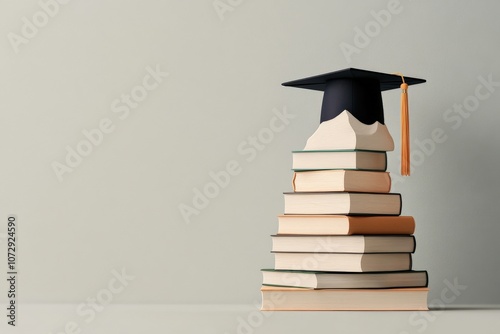 Graduation cap on stacked books