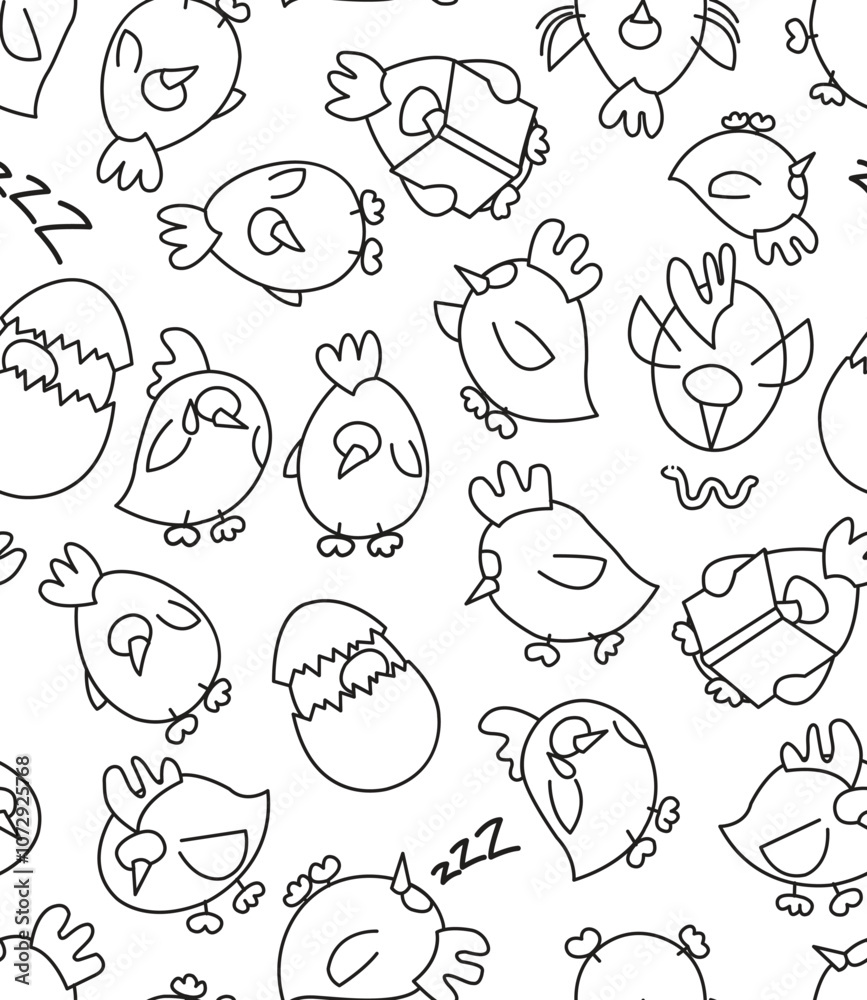 Naklejka premium Birds allover seamless pattern vector outline design artillustration.