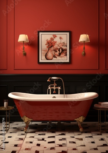 Scarlet Serenity: A Bold Bathtub in Vibrant Hues