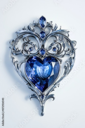 Heart shaped brooch with blue crystals photo