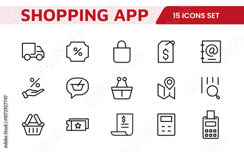 Shopping Icon Set. Vibrant and engaging icons for enhancing e-commerce platforms, perfect for product listings, cart management, and checkout processes to elevate the online shopping experience.