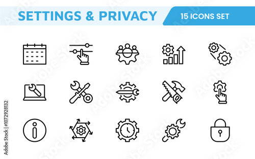 Settings & Maintenance Icon Set. Sleek and functional icons for user interfaces, perfect for enhancing apps and websites with intuitive navigation for settings, updates, and maintenance.