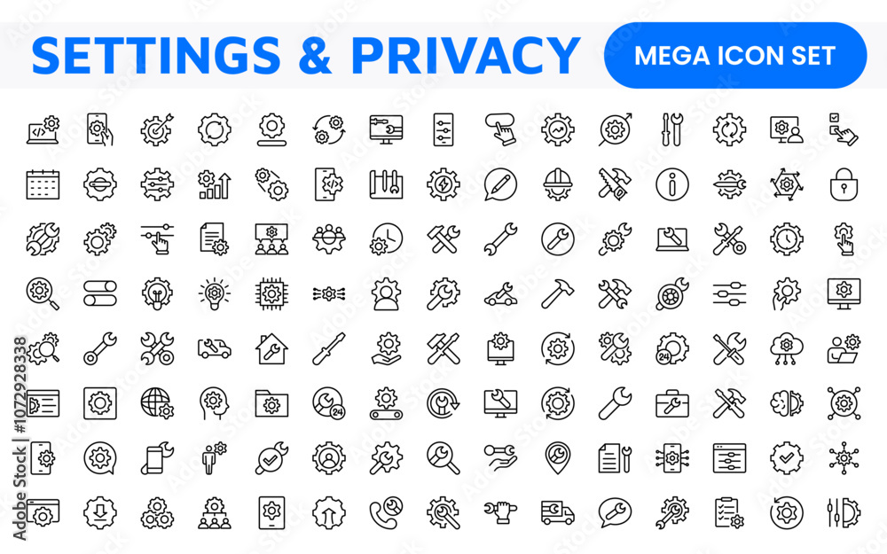 Settings & Maintenance Icon Set. Sleek and functional icons for user interfaces, perfect for enhancing apps and websites with intuitive navigation for settings, updates, and maintenance.