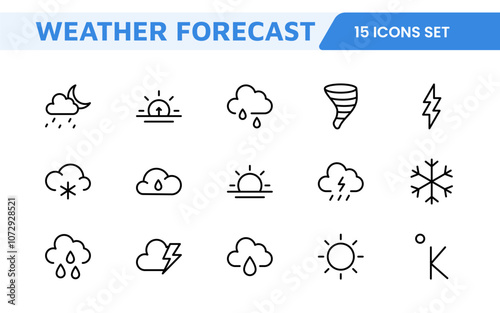 Weather Forecast Icon Set. Bright and dynamic icons for accurate weather reporting, perfect for enhancing apps, websites, and digital platforms Vector icons.