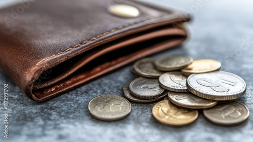 Wallet with Coins on a Light Background