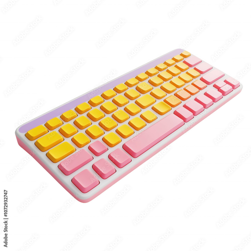A colorful keyboard with a gradient of pink, yellow, and orange, isolated on transparent or white background A colorful keyboard with a gradient of pink, yellow, and orange, isolated on transparent or white background