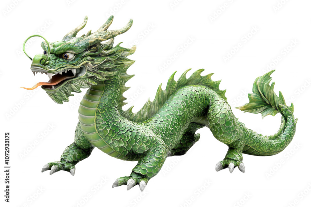 A green dragon figurine with a fierce expression, isolated on transparent or white background A green dragon figurine with a fierce expression, isolated on transparent or white background