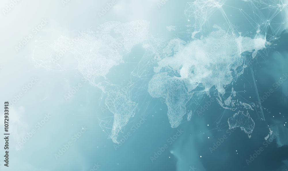A light blue background with a digital world map and global network connections, representing the concept of international business or connectivity, Ai A light blue background with a digital world map and global network connections, representing the concept of international business or connectivity, Ai