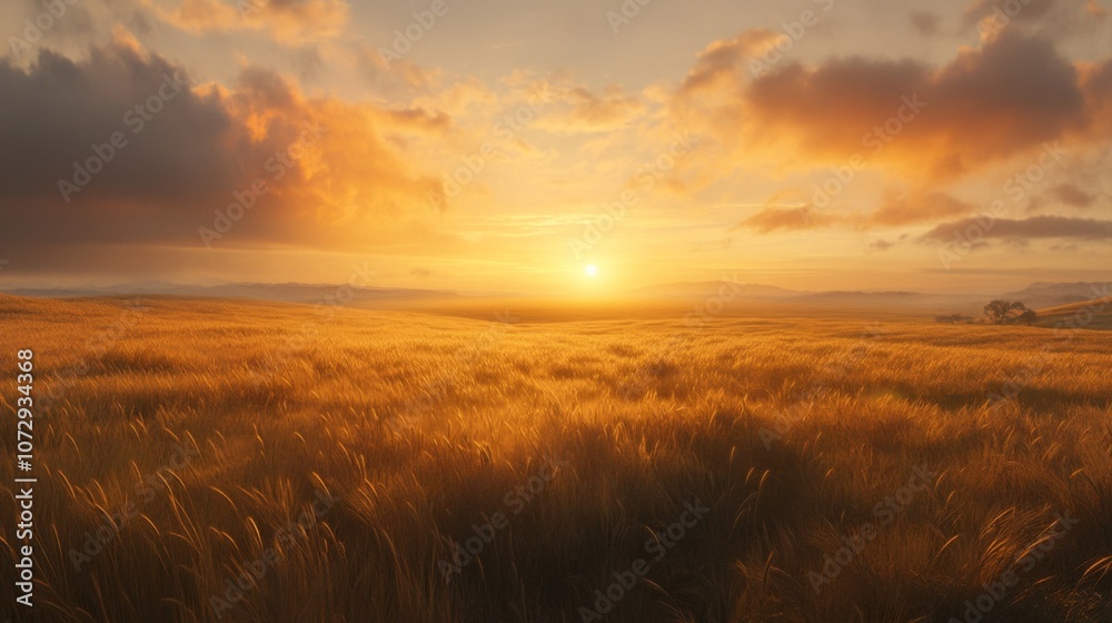 Sunset over a wheat field - Golden fields with deep, orange skies Sunset over a wheat field - Golden fields with deep, orange skies