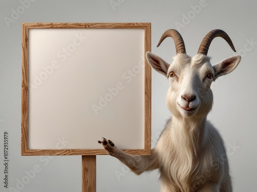 goat wearing sun glases with signboard,3d mouse with a sign board	
 photo