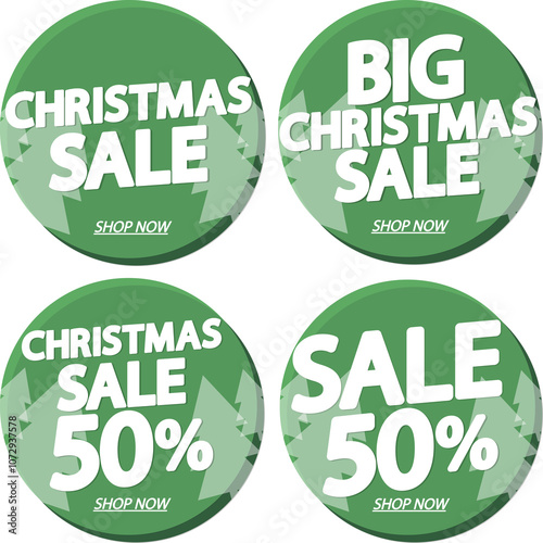 Christmas Sale 50% off banners on transparent background, PNG. Set Xmas discount tags photo