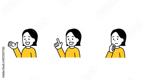 色々な表情の女性のイラストセット　ベクター
