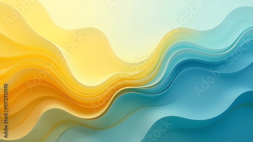 Waves of yellow and blue colors, abstract background.