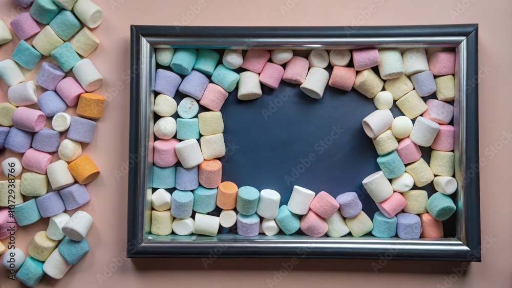 Colorful Marshmallows Arranged in a Frame Creating a Blank Canvas for Creativity Colorful Marshmallows Arranged in a Frame Creating a Blank Canvas for Creativity