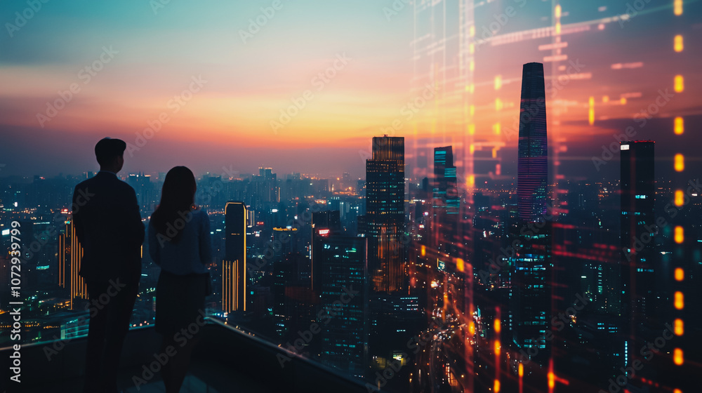 Abstract business team stands on the peak of success amid tall, innovative Smart city and graphs with statistics to analyze business potential and predict future developments in company growth.
Abstract business team stands on the peak of success amid tall, innovative Smart city and graphs with statistics to analyze business potential and predict future developments in company growth.