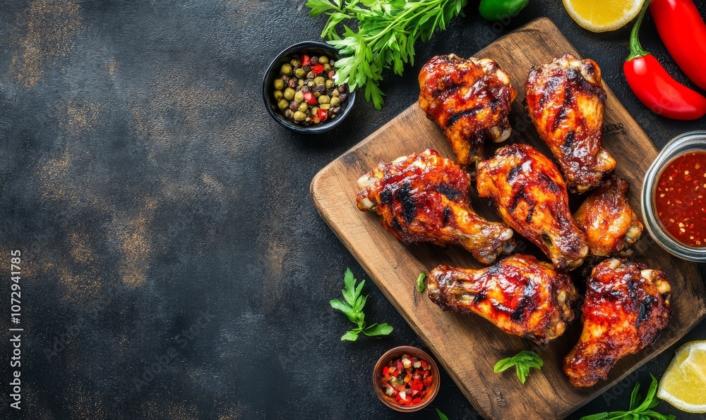 Delicious grilled chicken wings on rustic background Delicious grilled chicken wings on rustic background