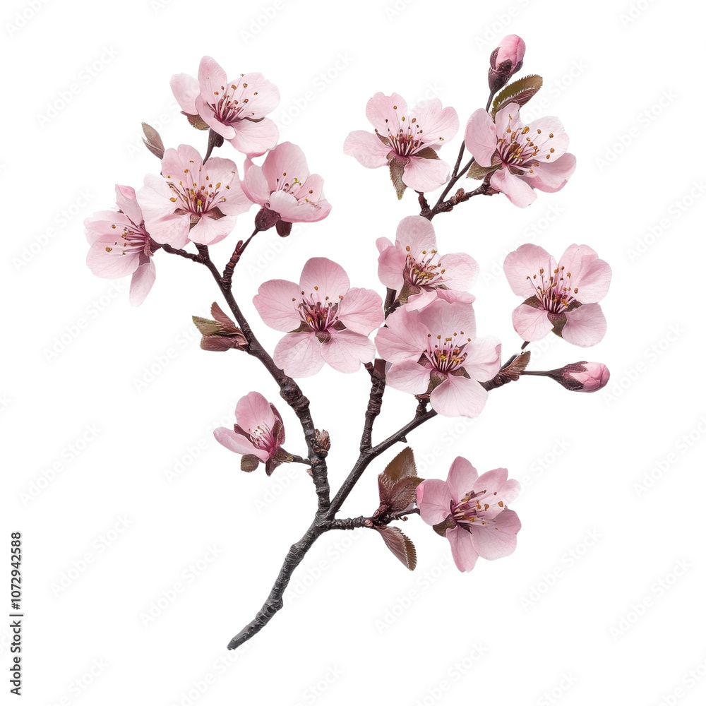 A beautiful cluster of delicate pink cherry blossoms, showcasing their lovely petals and intricate details, perfect for spring-themed designs.