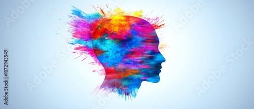 Reverse thinking abstract portrayal head silhouette surrounded by inverted shapes unconventional ideas creative concept minimal background vibrant colors