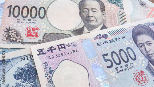 Close up of New Japanese Bank Notes ( yen1000, Yen5000 and Yen10000), Tokyo Japan 2024 Aug.11