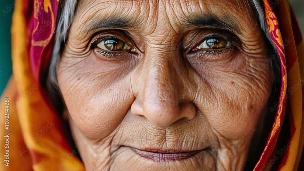 Close-up of an old woman in Islam, capturing her serene expression Close-up of an old woman in Islam, capturing her serene expression