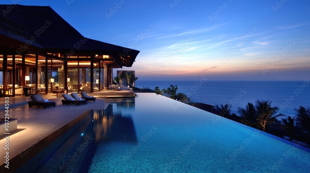Fototapeta premium Luxury Villa with Infinity Pool by the Beachside
