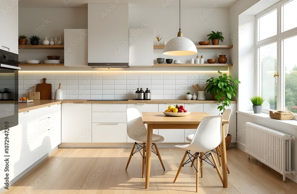 Kitchen interior with a served table. Kitchen interior with a served table.