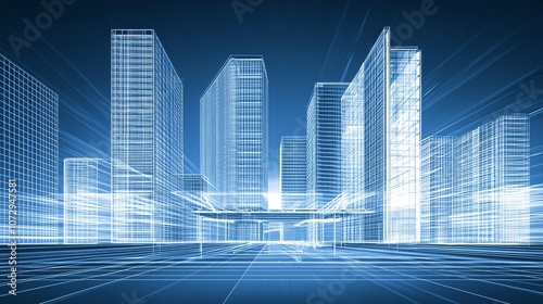 Architectural Blueprint of Futuristic Cityscape
