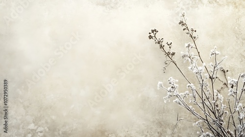 Frosted Branches Against a Textured, Light Beige Background