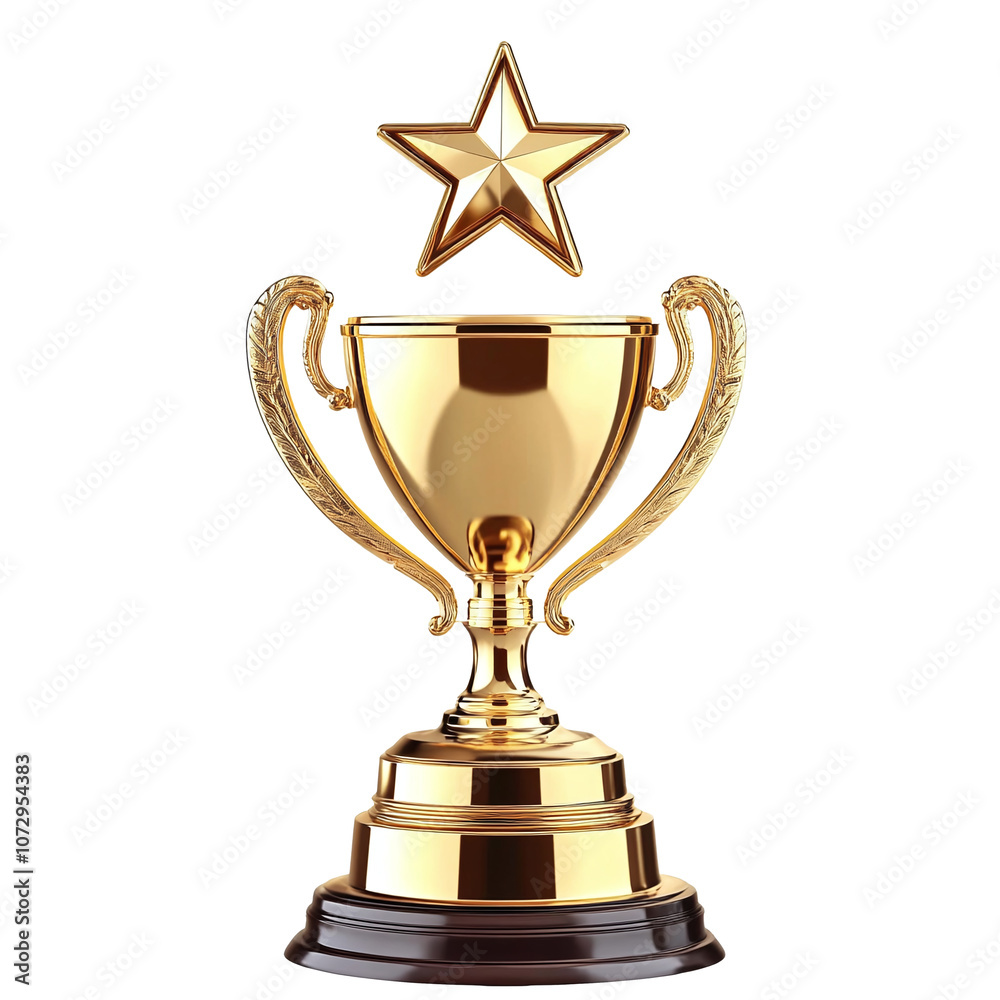 A gold trophy with a star on top. Isolated on a transparent background. created with Generative AI technology