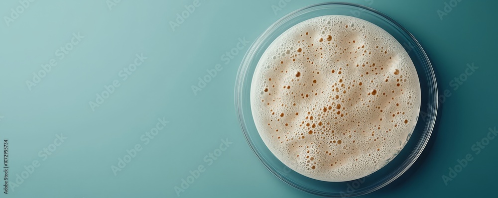 A close-up view of a glass filled with golden cell , showcasing frothy bubbles against a teal background. A close-up view of a glass filled with golden cell , showcasing frothy bubbles against a teal background.