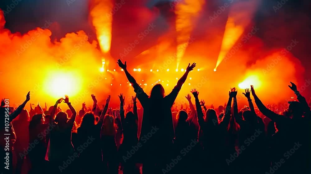 The crowd erupts in excitement as hands rise high, creating an electrifying atmosphere. Bright lights illuminate the night, showcasing the joy of live music and connection. The crowd erupts in excitement as hands rise high, creating an electrifying atmosphere. Bright lights illuminate the night, showcasing the joy of live music and connection.