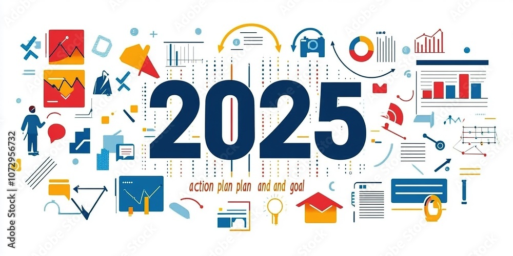 2025 Action Plan and Goal: A Visual Guide to Business Growth with Target Progress Levels, Icons, and Strategic Arrows 2025 Action Plan and Goal: A Visual Guide to Business Growth with Target Progress Levels, Icons, and Strategic Arrows