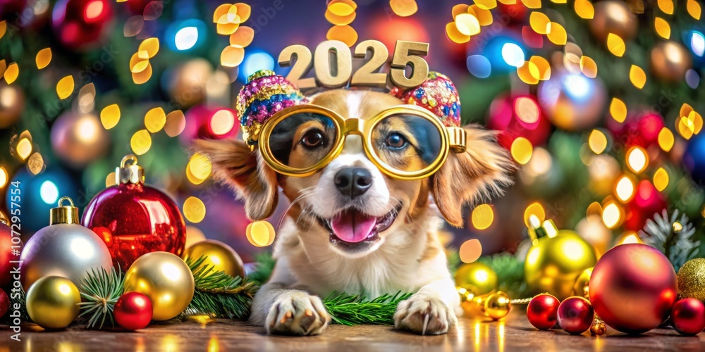 A Proud Puppy Celebrates New Year 2025 with Sparkling Gold Glasses and Festive Decorations for a Merry Christmas and Happy New Year Postcard Greeting Card A Proud Puppy Celebrates New Year 2025 with Sparkling Gold Glasses and Festive Decorations for a Merry Christmas and Happy New Year Postcard Greeting Card