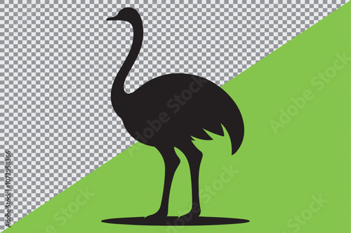 A black silhouette of an ostrich standing in profile